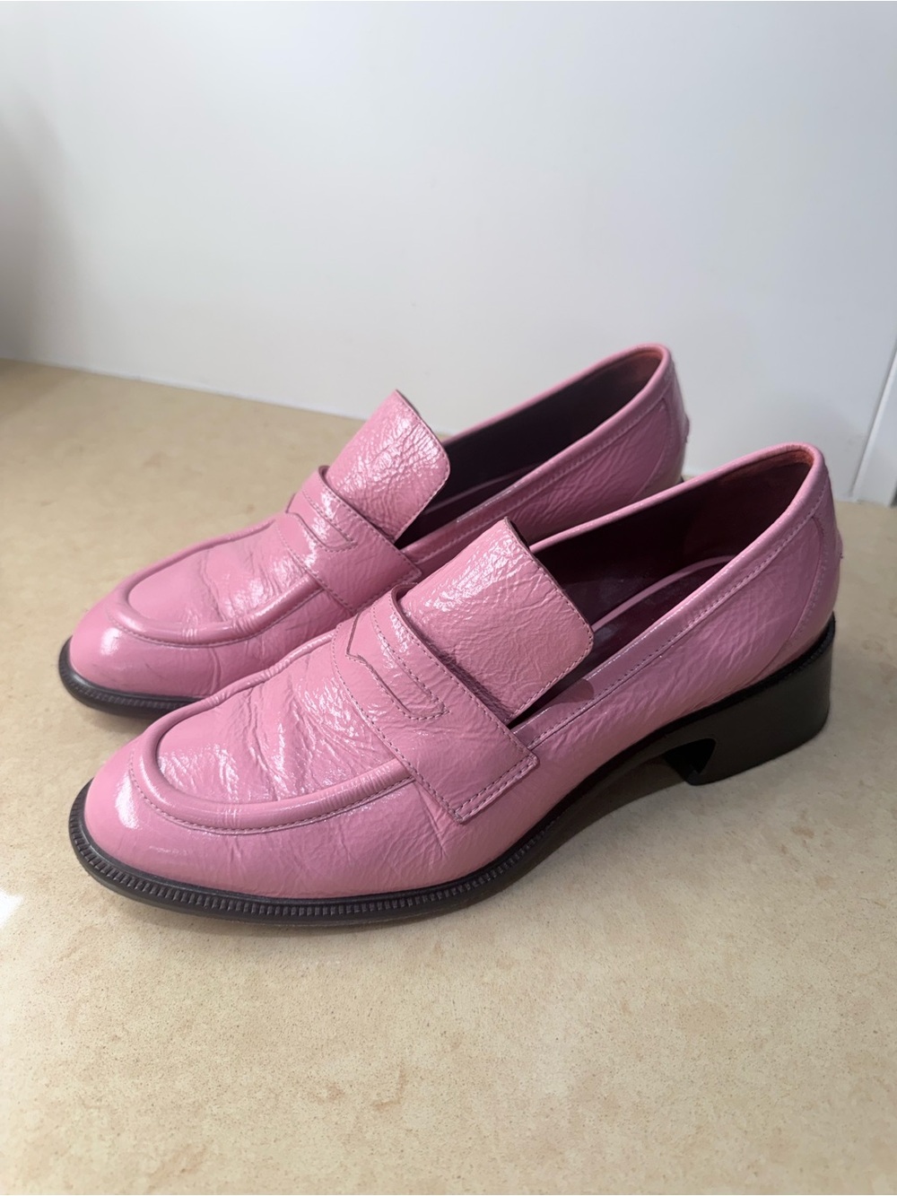 Sies Marjan Pink Patent Leather Penny Loafers Size 38